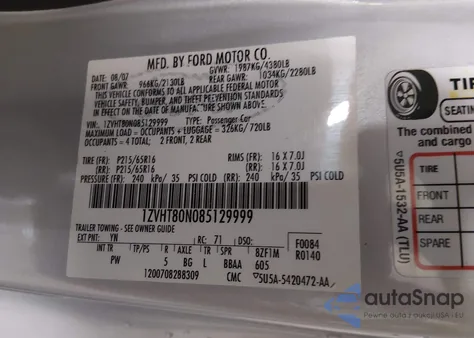 2008 Ford Mustang V6 Deluxe/V6 Premium from USA, damaged, VIN 1ZVHT80N085129999